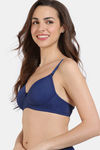 Zivame Beautiful Basics Padded Non Wired 3/4Th Coverage T-Shirt Bra - Blue Depth — thumbnail 4
